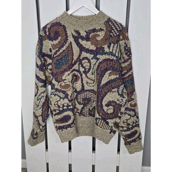 Crossings Abstract Vintage Retro Knit Wool Blend Crew Sweater Large Grandpa Core - Picture 1 of 7